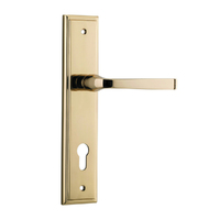 Iver Annecy Door Lever Handle on Stepped Backplate Euro Polished Brass 10244E85