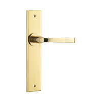Iver Annecy Door Lever Handle on Chamfered Backplate Passage Polished Brass 10288