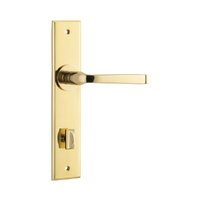 Iver Annecy Door Lever Handle on Chamfered Backplate Privacy Polished Brass 10288P85
