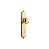 Iver Cambridge Door Knob on Shouldered Backplate Euro Polished Brass 10328E85