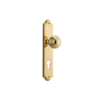 Iver Guildford Door Knob on Shouldered Backplate Euro Polished Brass 10330E85