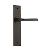Iver Annecy Door Lever Handle on Chamfered Backplate Passage Signature Brass 10788