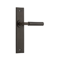 Iver Berlin Door Lever Handle on Chamfered Rectangular Backplate Passage Signature Brass 10794