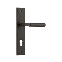 Iver Berlin Door Lever Handle on Chamfered Rectangular Backplate Euro Signature Brass 10794E85