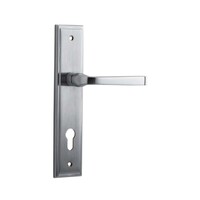 Iver Annecy Door Lever Handle on Stepped Backplate Euro Brushed Chrome 12244E85