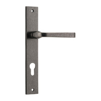 Iver Annecy Door Lever on Rectangular Backplate Euro Distressed Nickel 13708E85