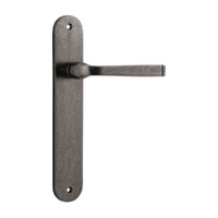 Iver Annecy Door Lever Handle on Oval Backplate Passage Distressed Nickel 13732