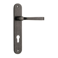 Iver Annecy Door Lever Handle on Oval Backplate Euro Distressed Nickel 13732E85