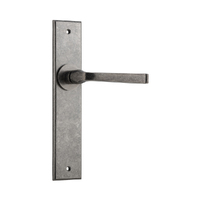 Iver Annecy Door Lever Handle on Chamfered Backplate Passage Distressed Nickel 13788