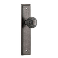 Iver Guildford Door Knob on Stepped Backplate Passage Distressed Nickel 13842