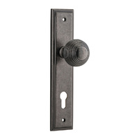 Iver Guildford Door Knob on Stepped Backplate Euro Distressed Nickel 13842E85