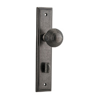 Iver Guildford Door Knob on Stepped Backplate Privacy Distressed Nickel 13842P85