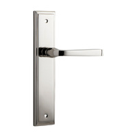 Iver Annecy Door Lever Handle on Stepped Backplate Passage Polished Nickel 14244