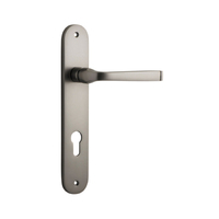 Iver Annecy Door Lever Handle on Oval Backplate Euro Satin Nickel 14732E85