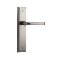 Iver Annecy Door Lever Handle on Stepped Backplate Passage Satin Nickel 14744