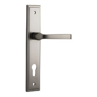 Iver Annecy Door Lever Handle on Stepped Backplate Euro Satin Nickel 14744E85