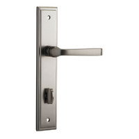 Iver Annecy Door Lever Handle on Stepped Backplate Privacy Satin Nickel 14744P85