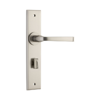 Iver Annecy Door Lever Handle on Chamfered Backplate Privacy Satin Nickel 14788P85