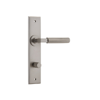 Iver Brunswick Door Lever Handle on Chamfered Backplate Privacy Satin Nickel 14796P85