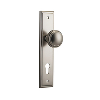 Iver Paddington Door Knob Stepped on Backplate Euro Satin Nickel 14838E85