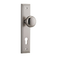 Iver Cambridge Door Knob on Stepped Backplate Euro Satin Nickel 14840E85