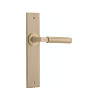 Iver Berlin Door Lever Handle on Chamfered Rectangular Backplate Passage Brushed Brass 15294