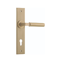 Iver Berlin Door Lever Handle on Chamfered Rectangular Backplate Euro Brushed Brass 15294E85