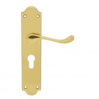 Pavtom Door Handle Scroll Lever Euro Lock Plate Polished Brass