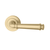 KR Lucas Pavtom Apollo Door Lever Handle on Round Rose Concealed Fix 50mm Polished Brass Unlacquered