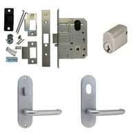 Kaba Entrance Door Pack Mortice Lock Round Plate w/ Snib Hole & Lever