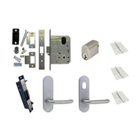 Kaba Storeroom Door Pack MS2 Mortice Electric Strike Hinges Round Plate Handles