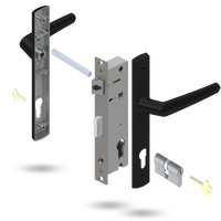 Lockwood Door Lock Pack Induro Mortice Palladium Aria Levers Black with Cylinder