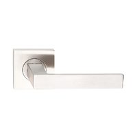 Madinoz Coastal Door Lever Handle on Square Rose Polished Stainless L100ZPSS