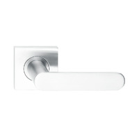 Madinoz Coastal Door Lever Handle on Square Rose Polished Stainless L110ZPSS