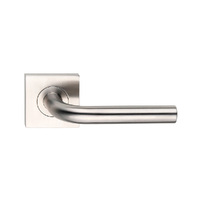 Madinoz Coastal Door Lever Handle on Square Rose Polished Stainless L45ZPSS