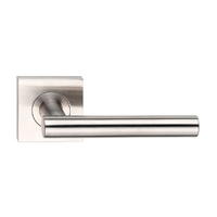 Madinoz Coastal Door Lever Handle on Square Rose Polished Stainless L55ZPSS
