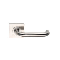 Madinoz Coastal Door Lever Handle on Square Rose Polished Stainless L70ZPSS