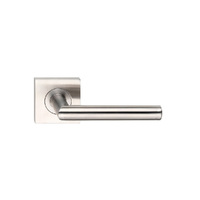 Madinoz Coastal Door Lever Handle on Square Rose Polished Stainless L80ZPSS