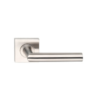 Madinoz Coastal Door Lever Handle on Square Rose Polished Stainless L85ZPSS