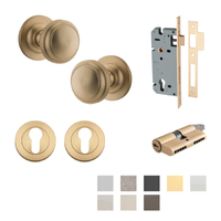 Iver Paddington Door Knob on Round Rose Entrance Kit Key/Key - Available in Various Finishes