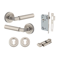 Iver Berlin Door Lever on Round Rose Entrance Kit Key/Thumb Satin Nickel 0349KENTR60KT