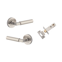 Iver Berlin Door Lever on Round Rose Inbuilt Privacy Kit 60mm Backset Satin Nickel 0349KIBPRIV60