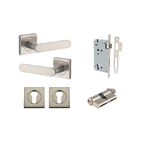 Iver Bronte Door Lever Handle on Square Rose Entrance Kit Key/Key Satin Nickel 0409KENTR60KK