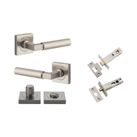 Iver Berlin Door Lever Handle on Square Rose Privacy Kit Satin Nickel 0419KPRIV60