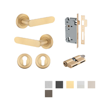 Iver Bronte Door Lever Handle on Round Rose Entrance Kit Key/Key - Available in Various Finishes