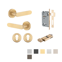 Iver Bronte Door Lever Handle on Round Rose Entrance Kit Key/Thumb - Available in Various Finishes