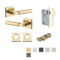 Iver Berlin Door Lever on Square Rose Entrance Kit Key/Thumb - Available in Various Finishes