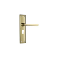 Tradco Menton Door Lever Handle on Long Backplate Euro Polished Brass 0675E
