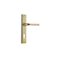 Tradco Menton Lever Handle on Long Backplate Euro 85mm Polished Brass 0675E85
