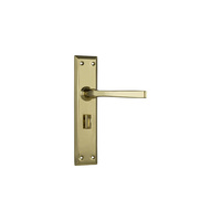 Tradco Menton Door Lever Handle on Long Backplate Privacy Polished Brass 0675P